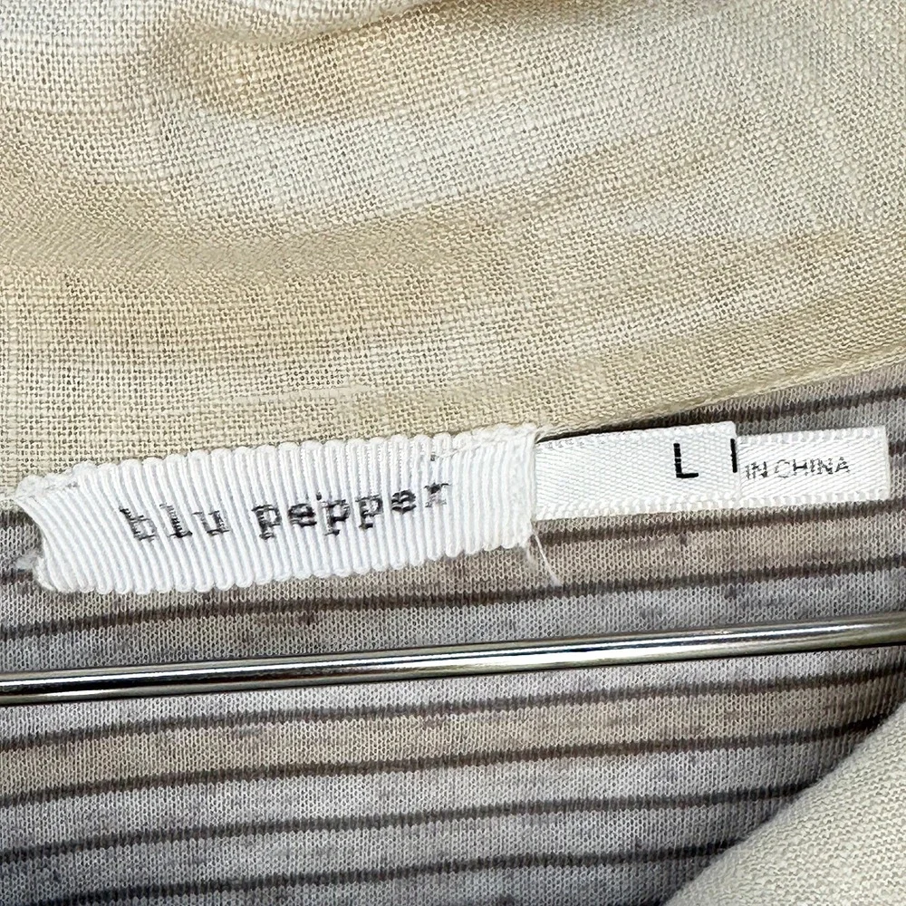 BLU PEPPER Women's Boho Linen Colorblock‎ Utility Jacket • Large • pink, cream